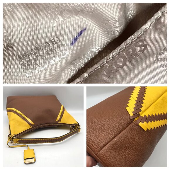 Michael Kors Women's Karson Luggage/Citrus Pebbled Leather Large Hobo Bag - Picture 11 of 12